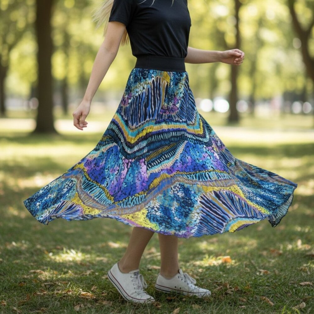 LM Studio Multi Color Broomstick Skirt Western BoHo Size 14 Vintage
